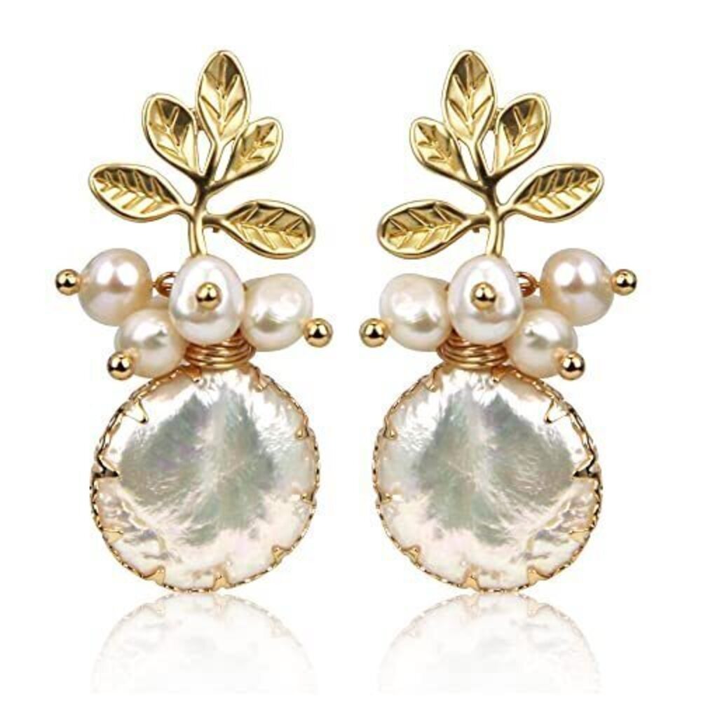 2905 zqhhyy 18k Gold Baroque White Big Pearl Drop Earrings Handmade Trendy